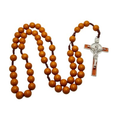 Różaniec plastik duży paciorek rudobrązowy 1945JBR