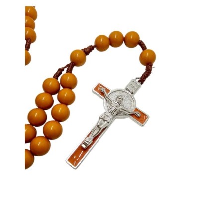 Różaniec plastik duży paciorek rudobrązowy 1945JBR