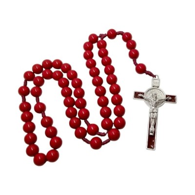 Różaniec plastik duży paciorek czerwony 1945C