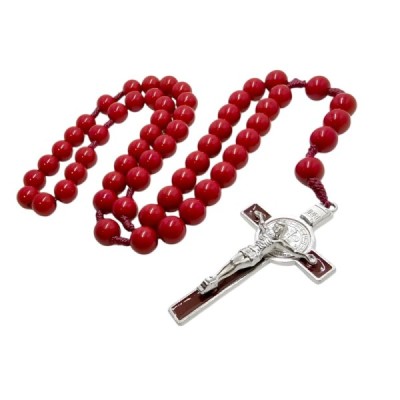 Różaniec plastik duży paciorek czerwony 1945C