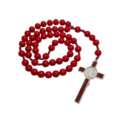 Różaniec plastik duży paciorek czerwony 1945C