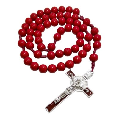 Różaniec plastik duży paciorek czerwony 1945C