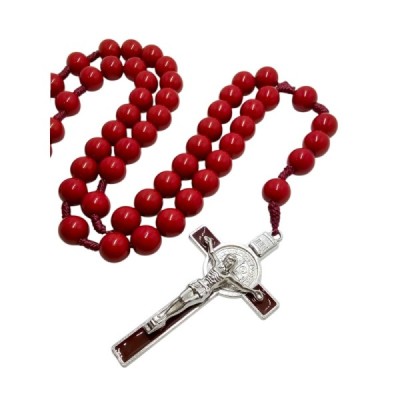 Różaniec plastik duży paciorek czerwony 1945C