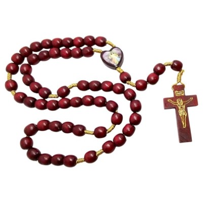 Różaniec drewniany bordowy Jezus Miłosierny R46