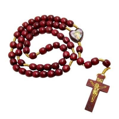 Różaniec drewniany bordowy Jezus Miłosierny R46