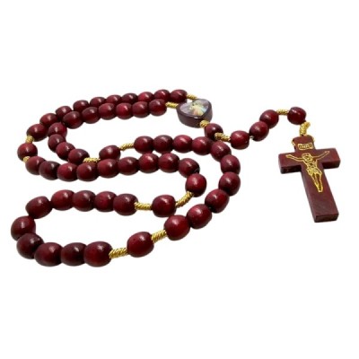 Różaniec drewniany bordowy Jezus Miłosierny R46