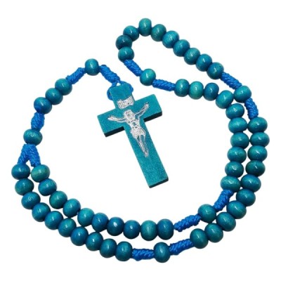 Różaniec drewniany okrągły turkus K46T