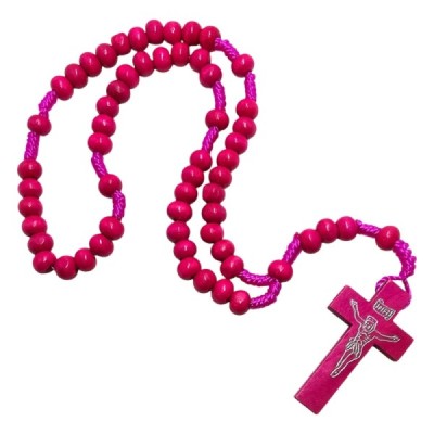 Różaniec drewniany okrągły różowy K46R