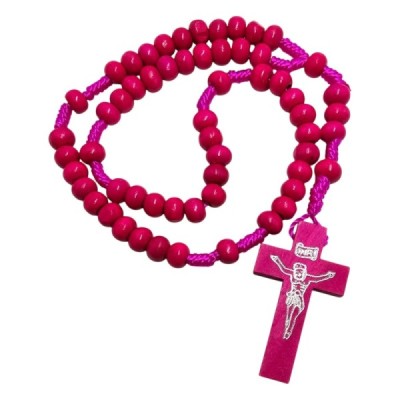 Różaniec drewniany okrągły różowy K46R