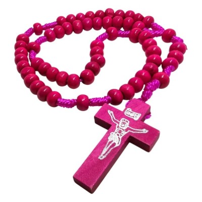 Różaniec drewniany okrągły różowy K46R
