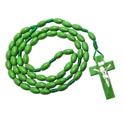 Różaniec drewniany owalny zielony K46OZ
