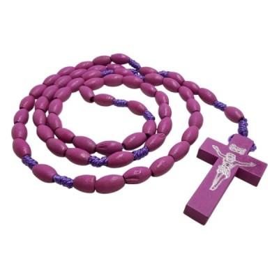 Różaniec drewniany owalny fioletowy K46OF