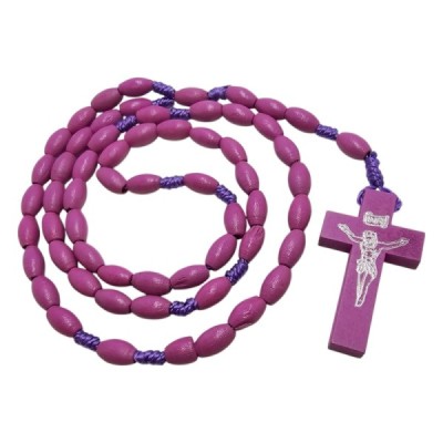 Różaniec drewniany owalny fioletowy K46OF