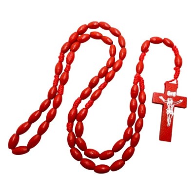 Różaniec drewniany owalny czerwony K46OC