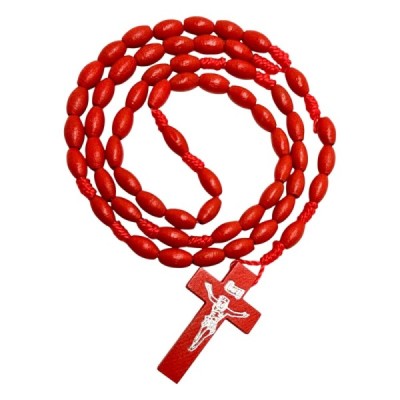 Różaniec drewniany owalny czerwony K46OC