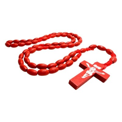 Różaniec drewniany owalny czerwony K46OC