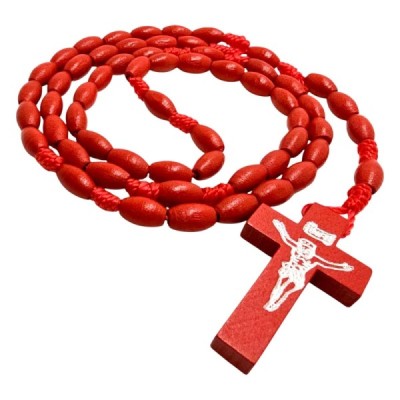 Różaniec drewniany owalny czerwony K46OC