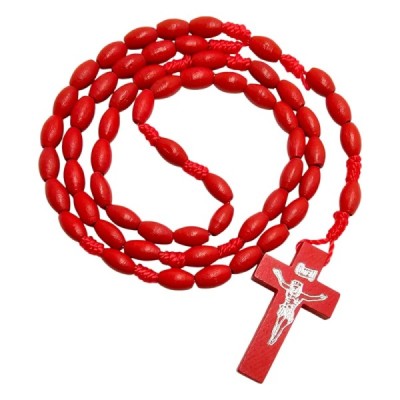 Różaniec drewniany owalny czerwony K46OC