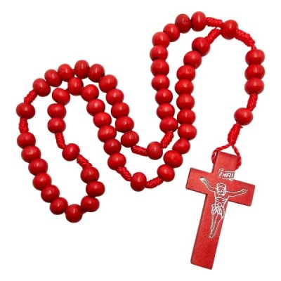Różaniec drewniany okrągły czerwony K46C
