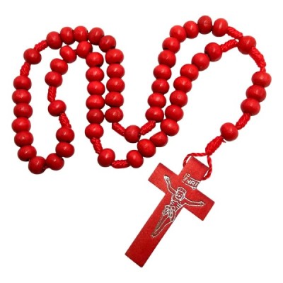 Różaniec drewniany okrągły czerwony K46C