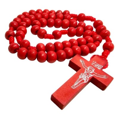 Różaniec drewniany okrągły czerwony K46C