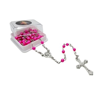 Zapinany Różaniec w pudełku różowy R2412R
