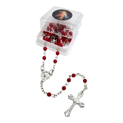 Zapinany Różaniec w pudełku czerwony R2412C