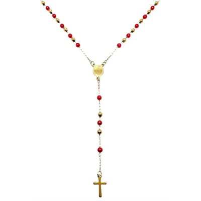 Różaniec stainless steel czerwony R01STC