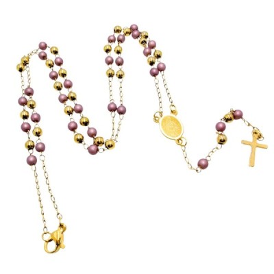 Różaniec stainless steel różowy R01ST