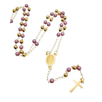 Różaniec stainless steel różowy R01ST