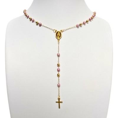 Różaniec stainless steel różowy R01ST