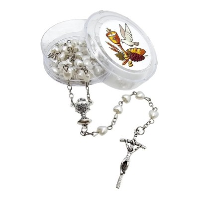 Różaniec Komunijny biały serduszko pudełko 202517A