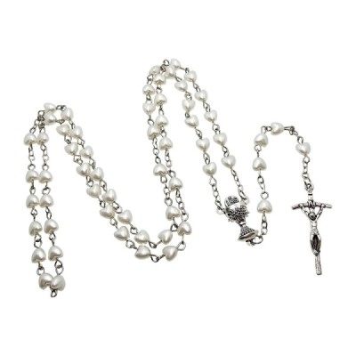 Różaniec Komunijny biały serduszko pudełko 202517A