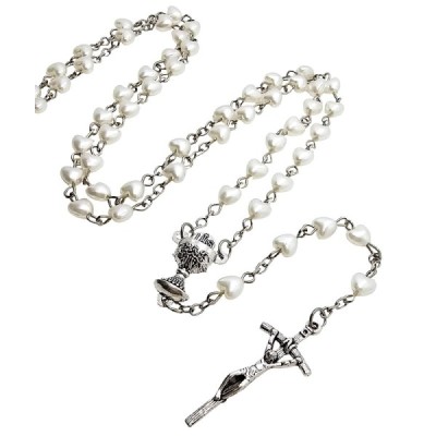 Różaniec Komunijny biały serduszko pudełko 202517A