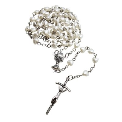 Różaniec Komunijny biały serduszko pudełko 202517A