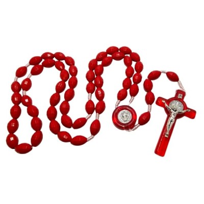 Różaniec czerwony owalny plastikowy 1057AC