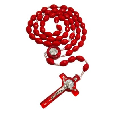 Różaniec czerwony owalny plastikowy 1057AC