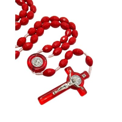Różaniec czerwony owalny plastikowy 1057AC