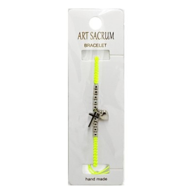 Bransoletka sznurek krzyżyk z sercem żółta M160Z