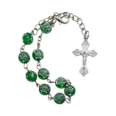 Zapinana Dziesiątka Różańca w pudełku zielona 150C