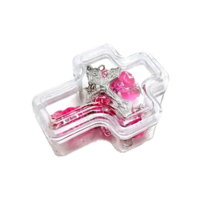 Zapinana Dziesiątka Różańca w Pudełku różowa 150B