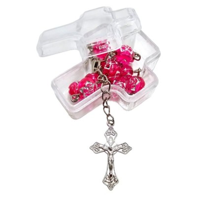 Zapinana Dziesiątka Różańca w Pudełku różowa 150B