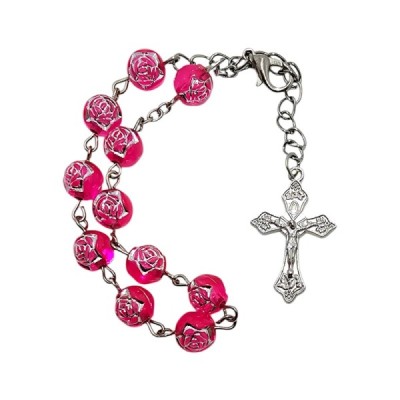 Zapinana Dziesiątka Różańca w Pudełku różowa 150B
