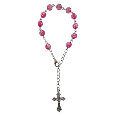 Zapinana Dziesiątka Różańca w Pudełku różowa 150B