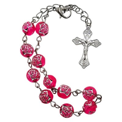 Zapinana Dziesiątka Różańca w Pudełku różowa 150B