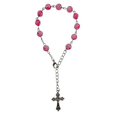 Zapinana Dziesiątka Różańca w Pudełku różowa 150B