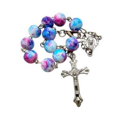 10-tka Różańca Zapinana Szkło Niebiesko - Różowa A104NR