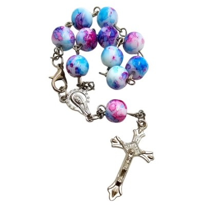 10-tka Różańca Zapinana Szkło Niebiesko - Różowa A104NR