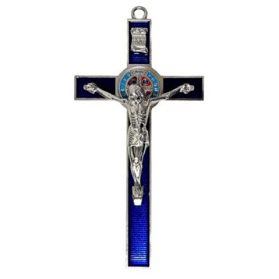 Krzyż granatowy metalowy Benedykta 30cm 2459G