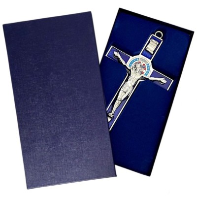 Krzyż granatowy metalowy Benedykta 30cm 2459G